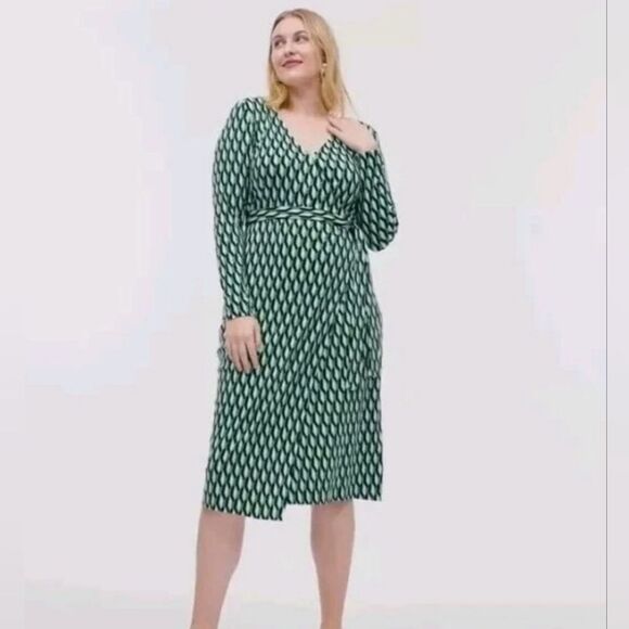 NWOT Diane Von Furstenberg Green Patterned Dress - Picture 1 of 8